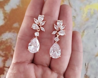 Swarovski Crystal Floral Hochzeit Ohrringe, Rose Gold Schmuck, Blume Braut Ohrringe, Statement Hochzeit Schmuck für Braut, Brautjungfer Geschenk,
