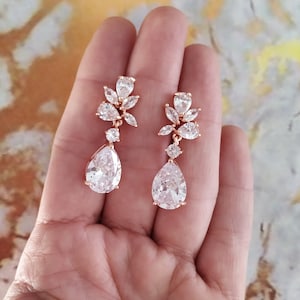 Swarovski Crystal Floral Wedding Earrings, Rose Gold Jewelry, Flower Bridal Earrings, Statement Wedding Jewelry For Bride, Bridesmaid Gift,