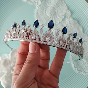 Art Deco etwas Blaues Braut Tiara, Sapphire Blaues Retro Hochzeit Tiara, Swarovski Kristall königliche Hochzeitskrone, blaues Hochzeit Haarschmuck