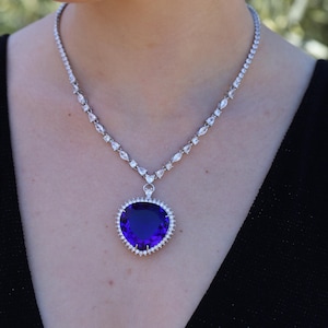 Titanic Heart Of The Ocean Necklace - Vintage Art Deco Sapphire Pendant With Cubic Zirconia For Bride, Anniversary & Special Occasions Gift