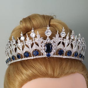 Etwas Blaues königliches Braut-Tiara, holländische Sapphire-Königskrone, Diamant-Retro-Hochzeits-Tiara, Königin Maxima Silberkrone, Art-Deco-Haarschmuck