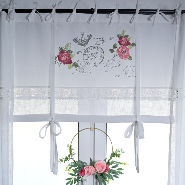 Store bateau imprimé Roseraie Store romain Rideau L (env. 170 à 180 cm) x L 120 cm Style shabby chic maison de campagne motif floral