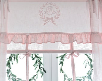 Mathilde Muschel Rosa bestickt Raffgardine Raffrollo Gardine B 140 x L 120cm Shabby chic