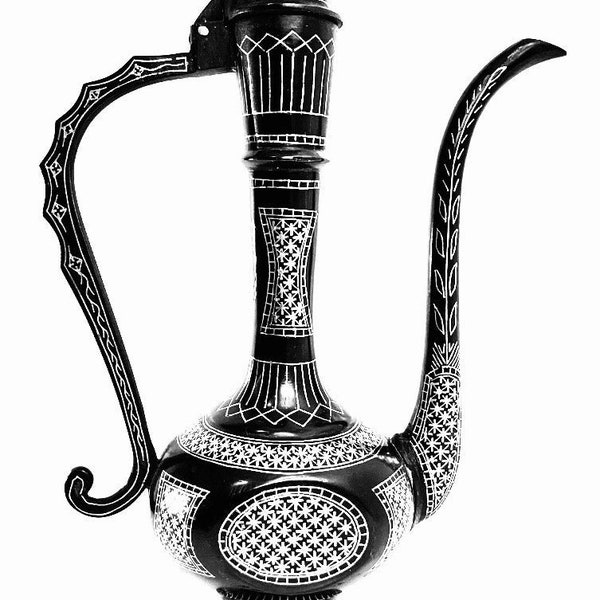 Exquisite Persian PITCHER with Silver Inlay | Vintage DECANTER | Moroccan EWER | Persian Teapot | Artisan Ewer | Home Décor Bidri Handicraft