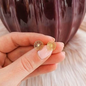 Stud earrings mandala, earrings mandala in gold, stainless steel earrings, stud earrings ornament