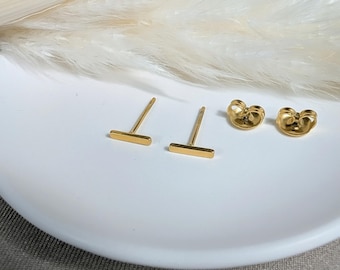 Minimalist bar stud earrings, gold, stainless steel