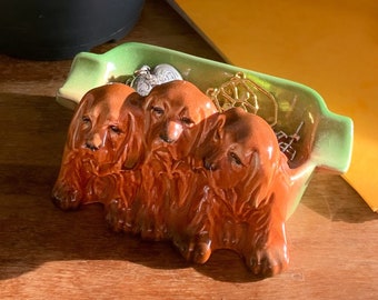 3 Ruby Jewellery Holder - Pottery Ornament - Cavalier King Charles Spaniel Dog - Ashtray bowl - Antique - British Beswick -