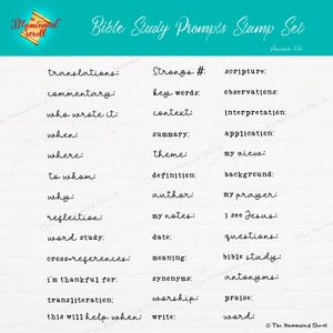 May include: A printable set of Bible study prompts for use with a digital drawing tablet. The prompts include: translations, commentary, who wrote it, when, where, to whom, why, reflection, word study, cross-references, I'm thankful for, transliteration, this will help when, Strong's #, key words, context, summary, theme, definition, author, my notes, date, meaning, synonyms, worship, write, scripture, observations, interpretation, application, my view, background, my prayer, I see Jesus, questions, bible study, antonyms, praise, word.