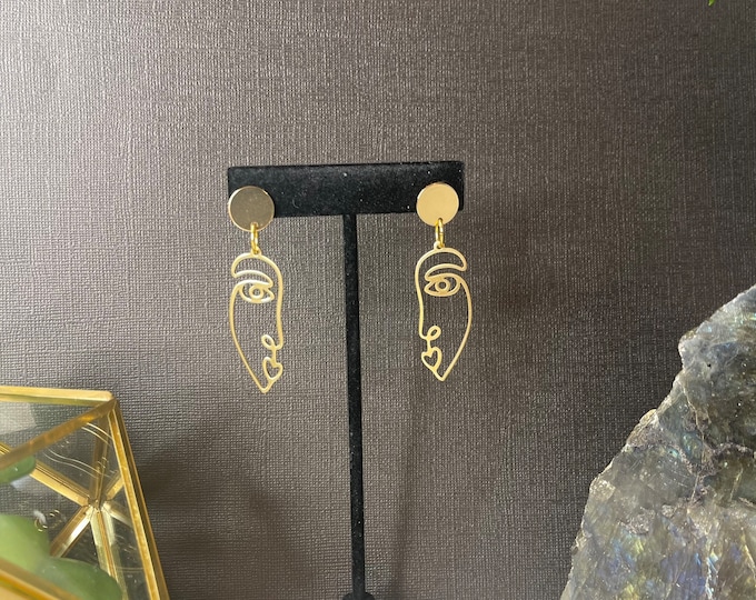 I see you | Brass Face Earrings | light