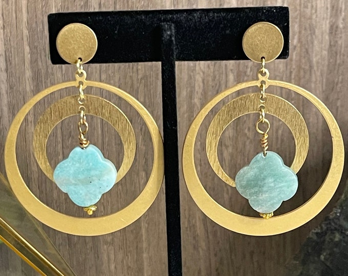 Brass Stud Gemstone Earrings |Crescent Gemstone Earrings |Brass