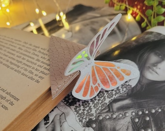 Butterfly Bookmark White Glitter Butterfly Moth Wings, Leather Bookmark, Custom Bookmarks