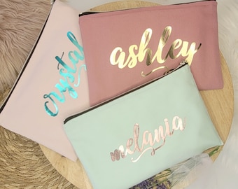 Personalized Monogram Makeup Bag with Cursive Script, CUSTOM NAME Mint Blush Pink Make Up Bag, Best Friend Gift, Bridesmaid Gift