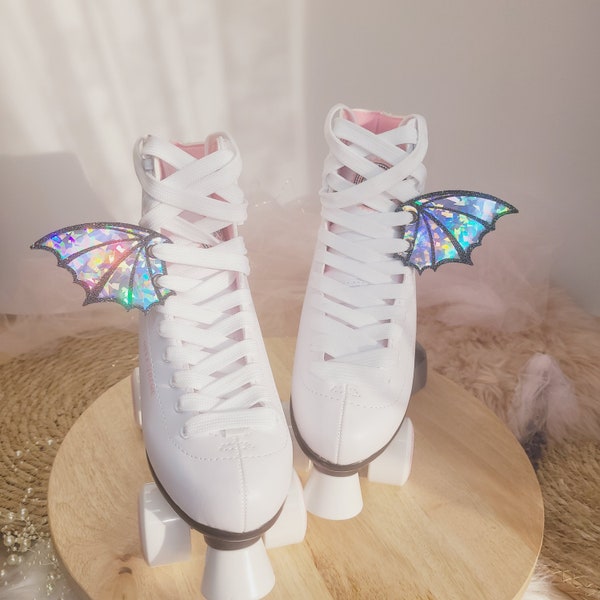 Ailes de chauve-souris scintillantes en cristal arc-en-ciel pour chaussures et patins à roulettes, patins à roulettes femmes, écusson pour chaussure, accessoires de patins à roulettes