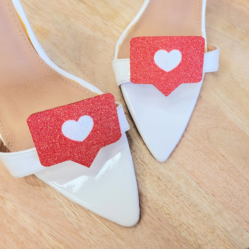 Valentines day gift, Social Media Shoe Clips, valentines gift, Glitter heart, Shoe Clips, Heart shoe clips, Rockabilly love, wedding shoe image 7