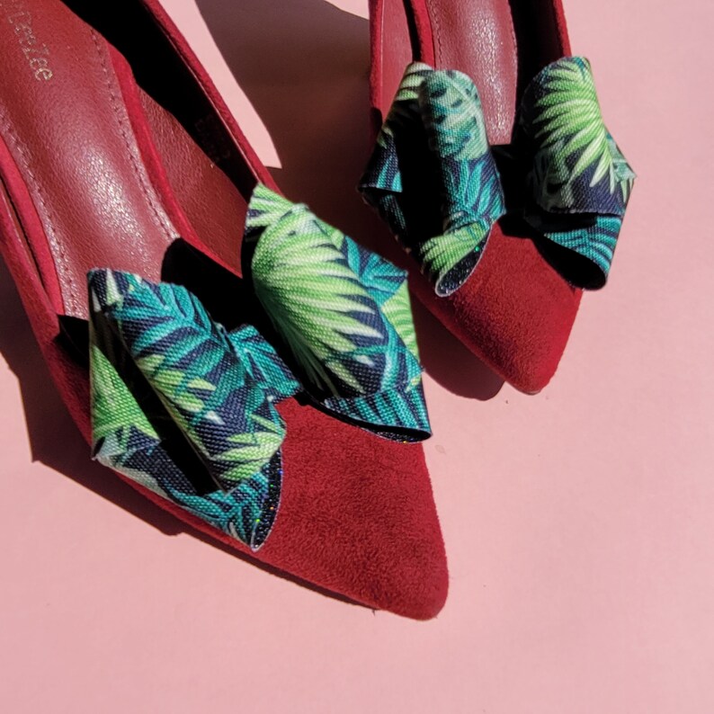 Bow Shoe Clips Green Tropical Leaves Green Palm Leaf Bridal Etsy
