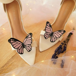Butterfly shoe clips, Pastel pink glitter butterflies, Bride shoe clips, wedding shoe, bridal shower gifts,