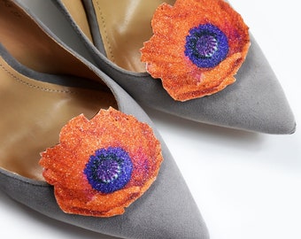 Clips para zapatos con forma de amapola naranja