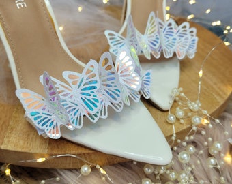 Opal Iridescent Butterfly Garland Shoe Clips Glitter Butterflies wedding shoe clips bridal shoe accessories
