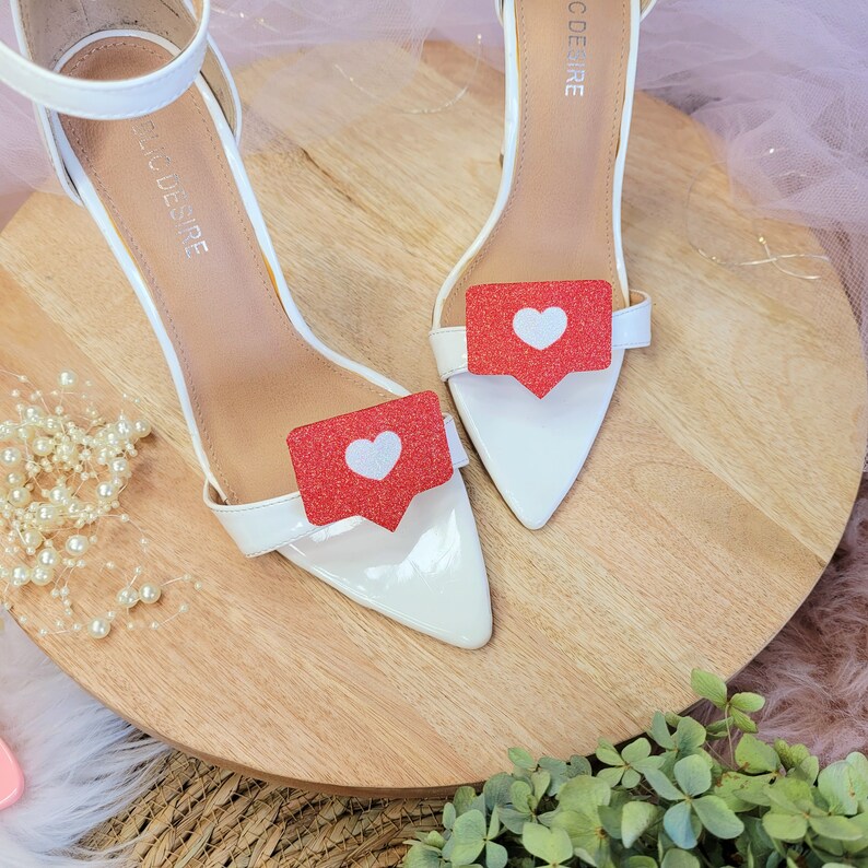 Valentines day gift, Social Media Shoe Clips, valentines gift, Glitter heart, Shoe Clips, Heart shoe clips, Rockabilly love, wedding shoe image 1