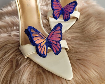 Royal blue Butterfly, Wedding Shoe Clips, Glitter Shoe Accessories, Butterfly Wings
