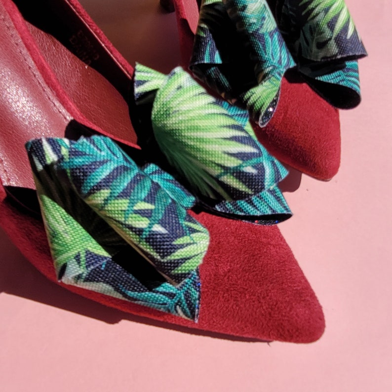Bow Shoe Clips Green Tropical Leaves Green Palm Leaf Bridal Etsy
