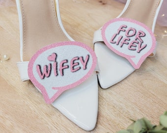 Wifey for Lifey, Salmon pink, shoe clips, Bride shoe clips, bridal shower gifts, glitter shoe clips, gift for bride, Pastel Pink