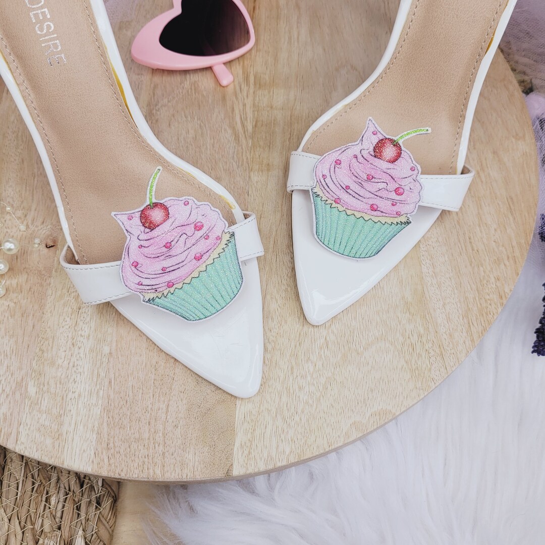 Cupcake Shoe Clips, Glitter Shoe Clips, Cupcake Patch, Party Shoe Clips