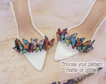 Clips de chaussures Butterfly Garland, papillons scintillants, clips de chaussures de mariage, clips de chaussures de mariée, clips de patins à roulettes, chaussures de mariée, sandales