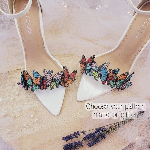 Clips de chaussures Butterfly Garland, papillons scintillants, clips de chaussures de mariage, clips de chaussures de mariée, clips de patins à roulettes, chaussures de mariée, sandales