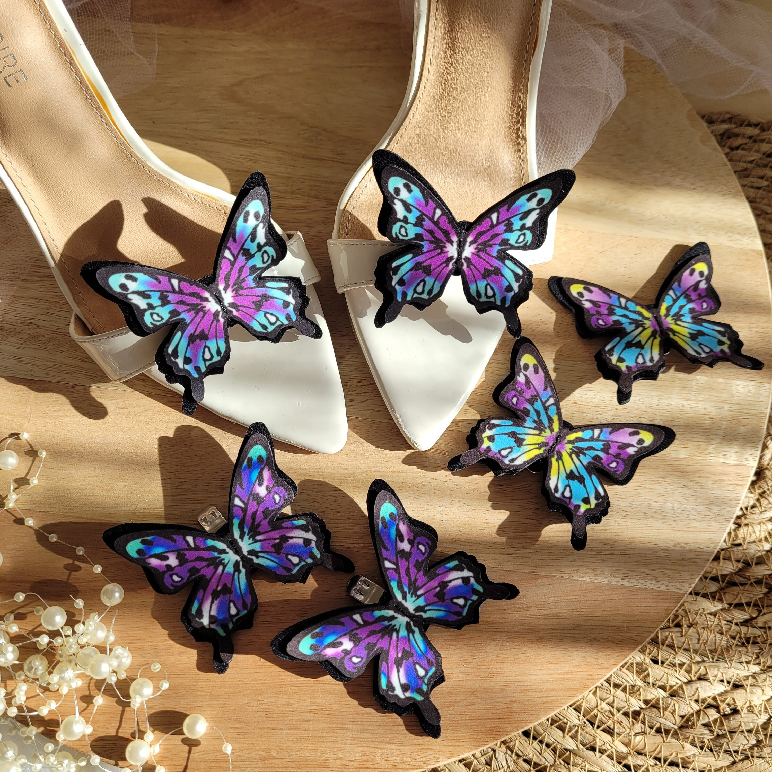 Farfalle decorative con piume vere colorate 9pz come foto