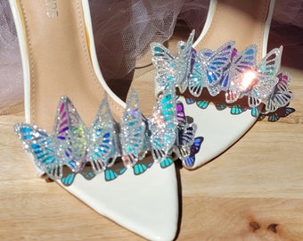 Opal Butterfly Garland Shoe Clips, silver Butterflies, wedding shoe clips, bride shoe, bridal shoes, anniversary gift, bridesmaid gifts