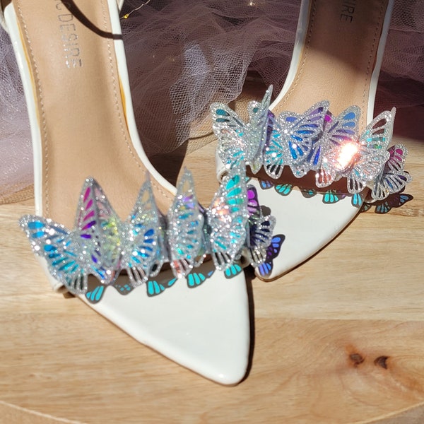 Opal Butterfly Garland Shoe Clips, silver Butterflies, wedding shoe clips, bride shoe, bridal shoes, anniversary gift, bridesmaid gifts