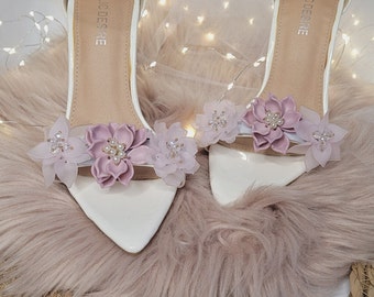 Flowers Garland Shoe Clips, pastel pink, wedding shoe clips, bridal shoe clips, acrylic and sequins bride shoes