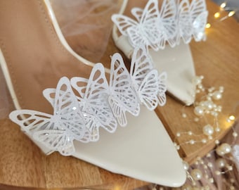 Butterfly Garland Shoe Clips White Glitter Transparent Butterflies wedding shoe clips bridal shoe accessories Maximalist Shoe fashion