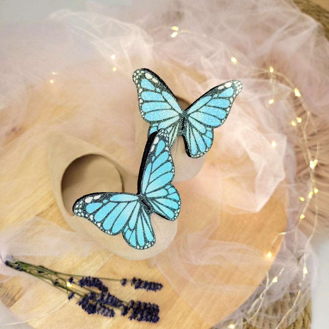 Butterfly Shoe Clips, Pastel Blue Glitter Butterflies, Bride Shoe Clips