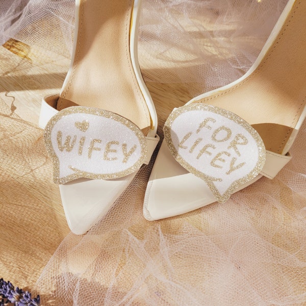 Wifey for Lifey clips de chaussures, clips de chaussures de mariée, cadeaux de douche nuptiale, clips de chaussures de paillettes d'or champagne, cadeau pour la mariée