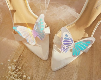 Opal White Butterfly, Wedding Shoe Clips, Glitter Shoe Accessories, Butterfly Wings, Bride Shoe