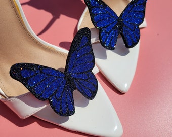 Royal Blue Butterfly shoe clips, wedding shoe, blue butterfly wings, bridal shoe clip, Butterfly Wings, Bride Shoe