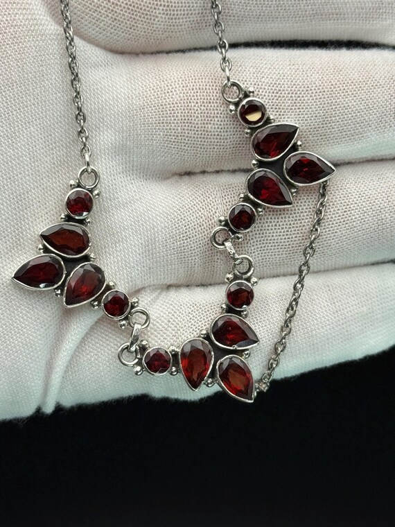 Vintage Garnet gemstones Solid Silver Necklace Wo… - image 5