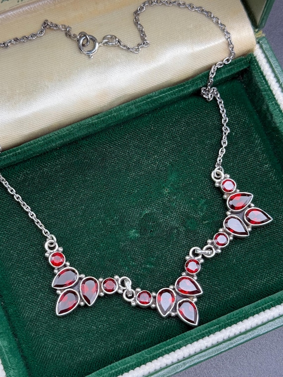 Vintage Garnet gemstones Solid Silver Necklace Wo… - image 2