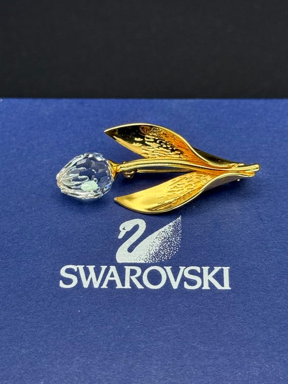 アクセサリー   'Tulip' Brooch #448 Swarovski Gold Tone Crystal Tulip Brooch Ornate Fine Austrian