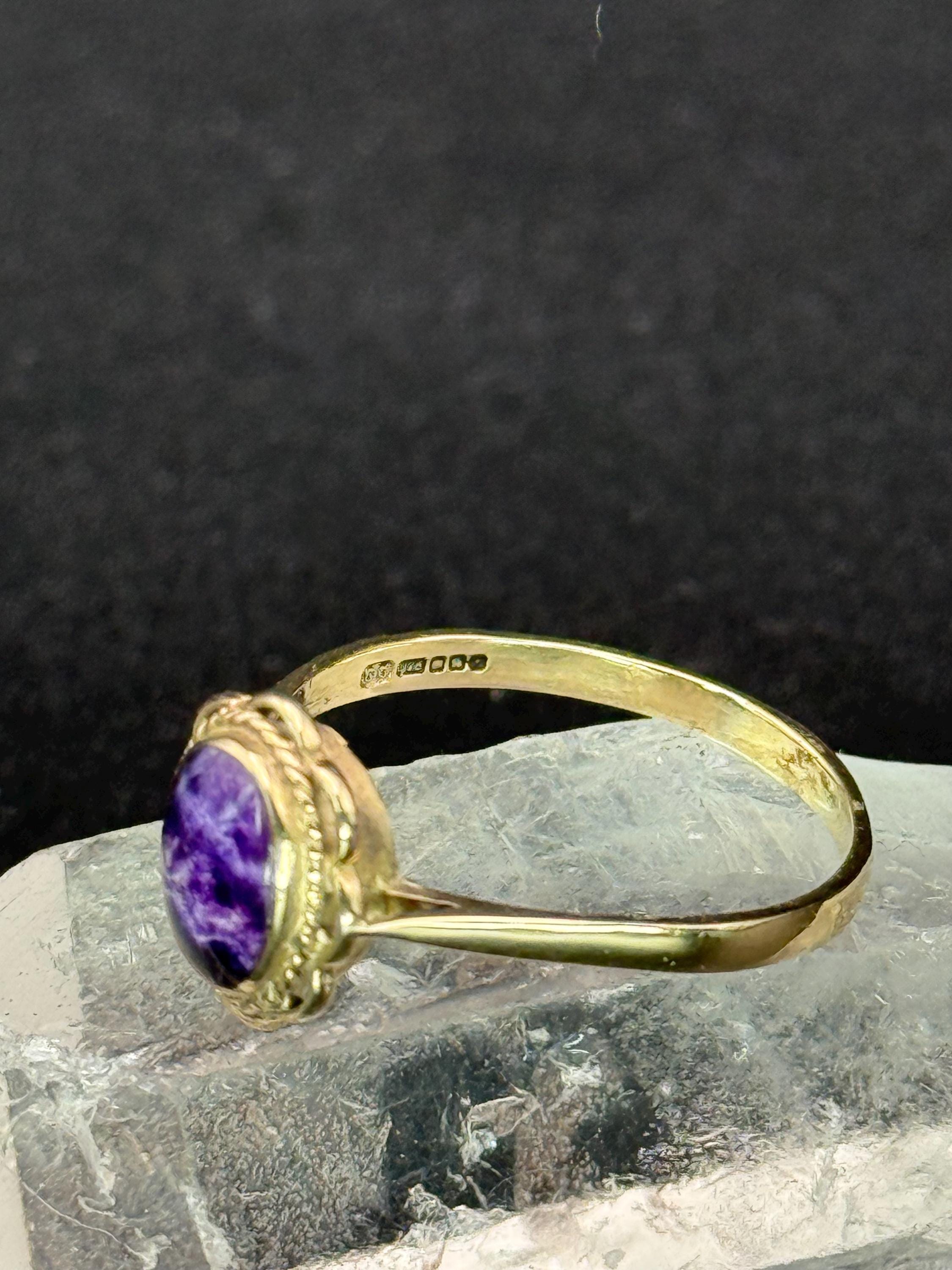Vintage 9ct Gold Blue John Ring, Size: UK S; US 9; Continental 20 or 60 ...