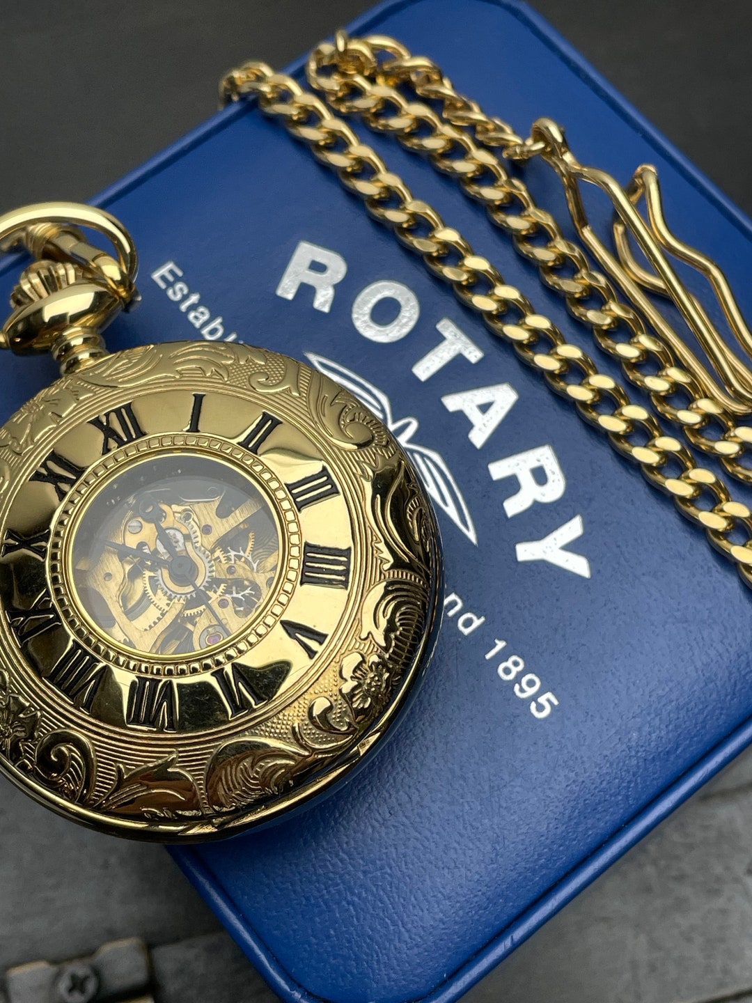 Rotary Mens Pocket Watch With Chain Gold Plated Gift for Etsy