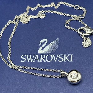 Ciondolo Swarovski vintage color argento con punzone, lunghezza regolabile, cigno, pregiato gioiello austriaco.