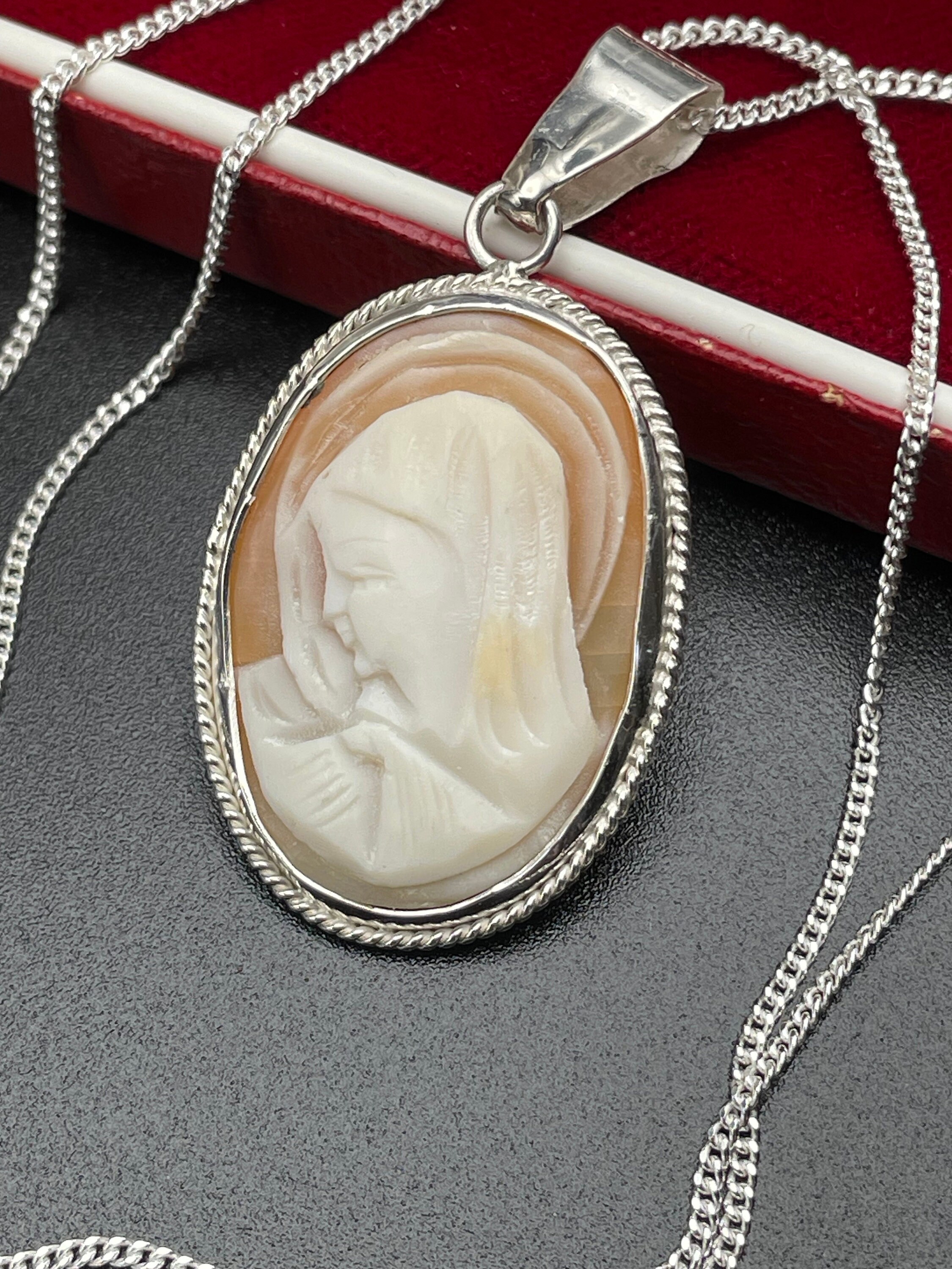 Pendentif Camée Ancien En Argent 925 Et Nacre - Bijou Vintage Sterling, Occasion, Pièce Unique Et élégante