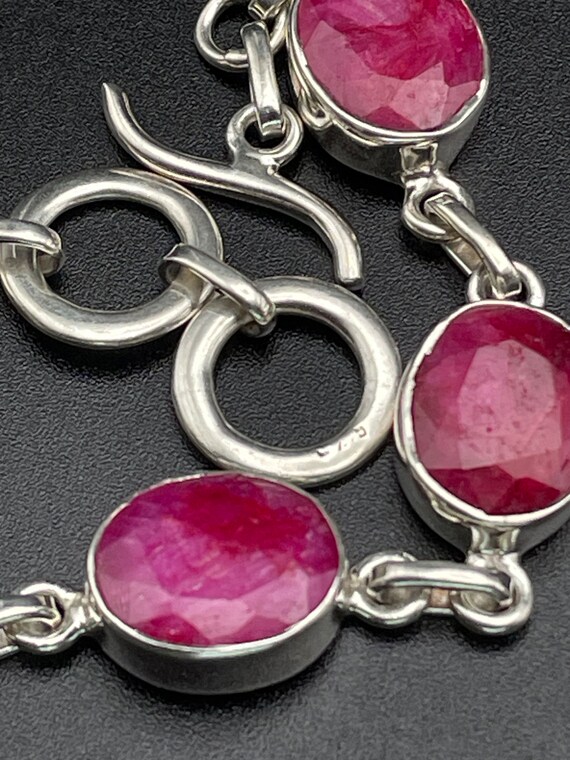 Vintage Ruby Paste Gemstone Bracelet, Sterling Si… - image 9