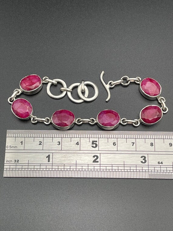 Vintage Ruby Paste Gemstone Bracelet, Sterling Si… - image 8