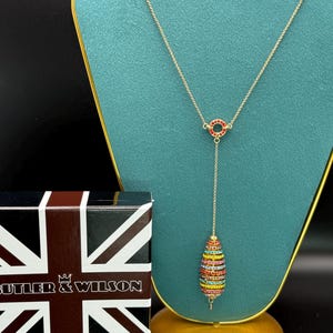 Vintage Butler & Wilson Statement necklace Extra long Pendant Paste Rhinestones Gold tone Women Gift Christmas Birthday  Gift for her