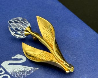 Swarovski Gold Tone Crystal Tulip Smallbbrooch Ornate Fine