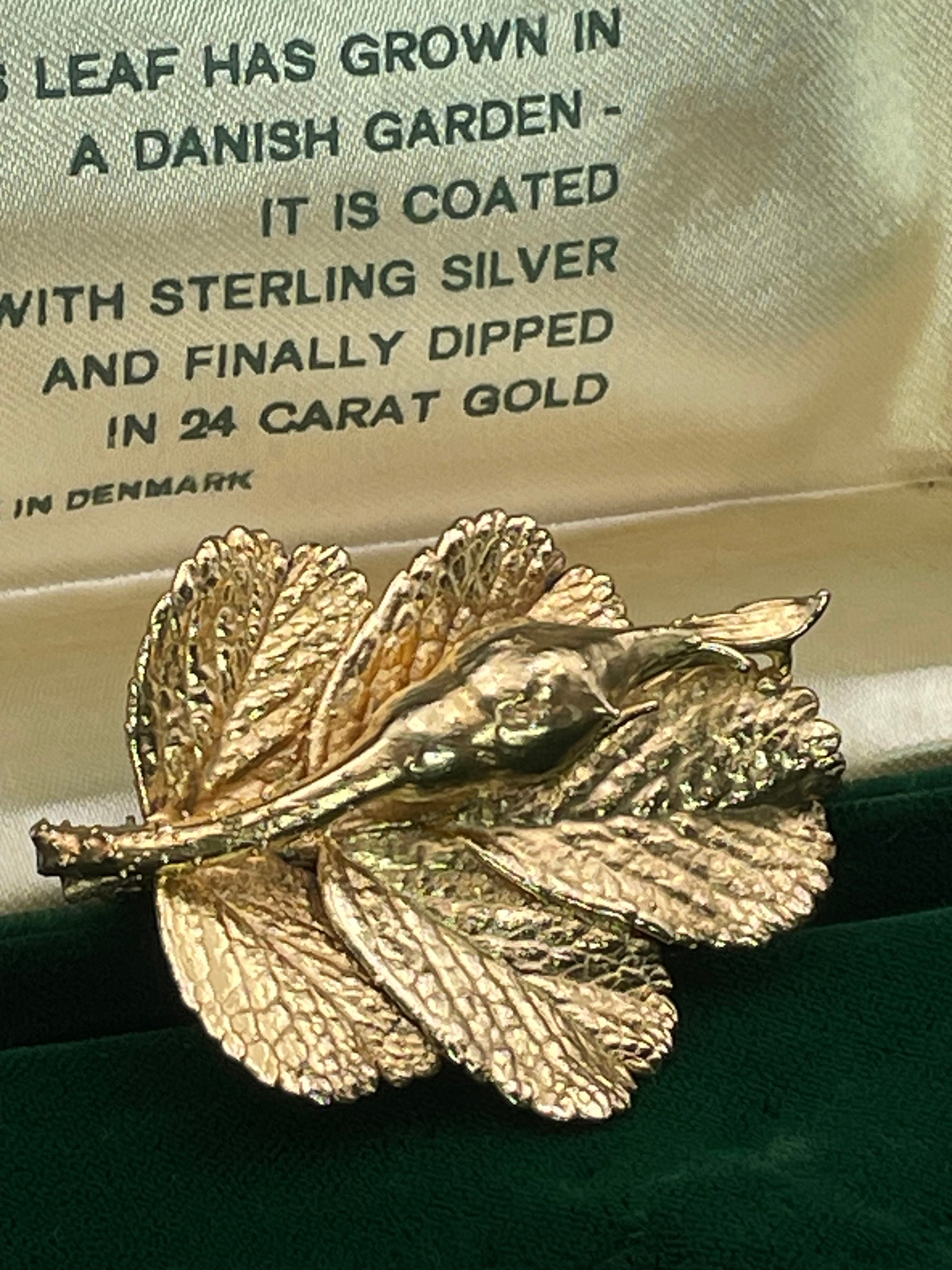 Vintage Flora Danica Rosebud Brooch: 24k Gold-plated Sterling